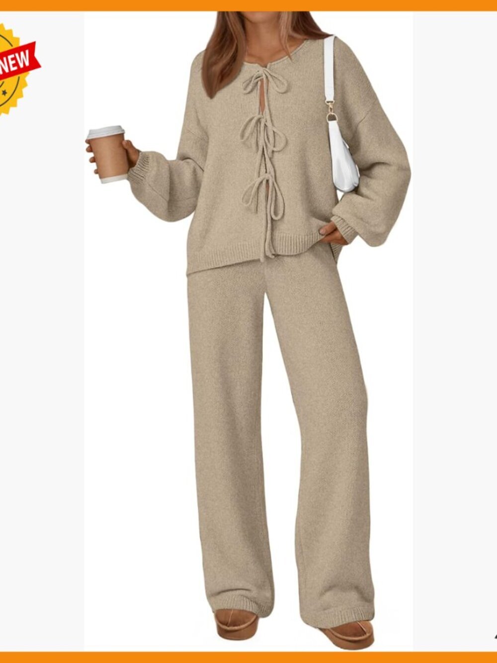 Tie Front Oversized Sweater Lounge Set, 2 Piece Matching Sweatsuit, Size Small